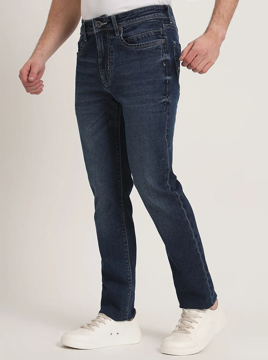 Mid Indigo Blue Washed Straight Fit Jeans | JadeBlue