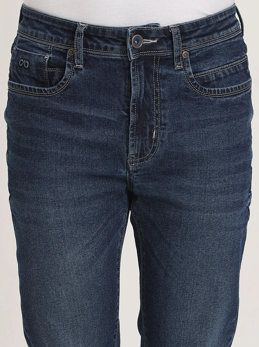 Mid Indigo Blue Washed Straight Fit Jeans | JadeBlue
