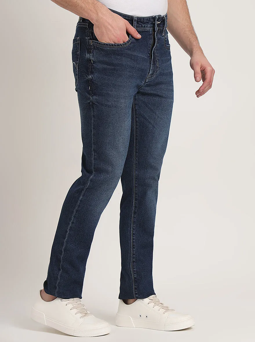 Mid Indigo Blue Washed Straight Fit Jeans | JadeBlue