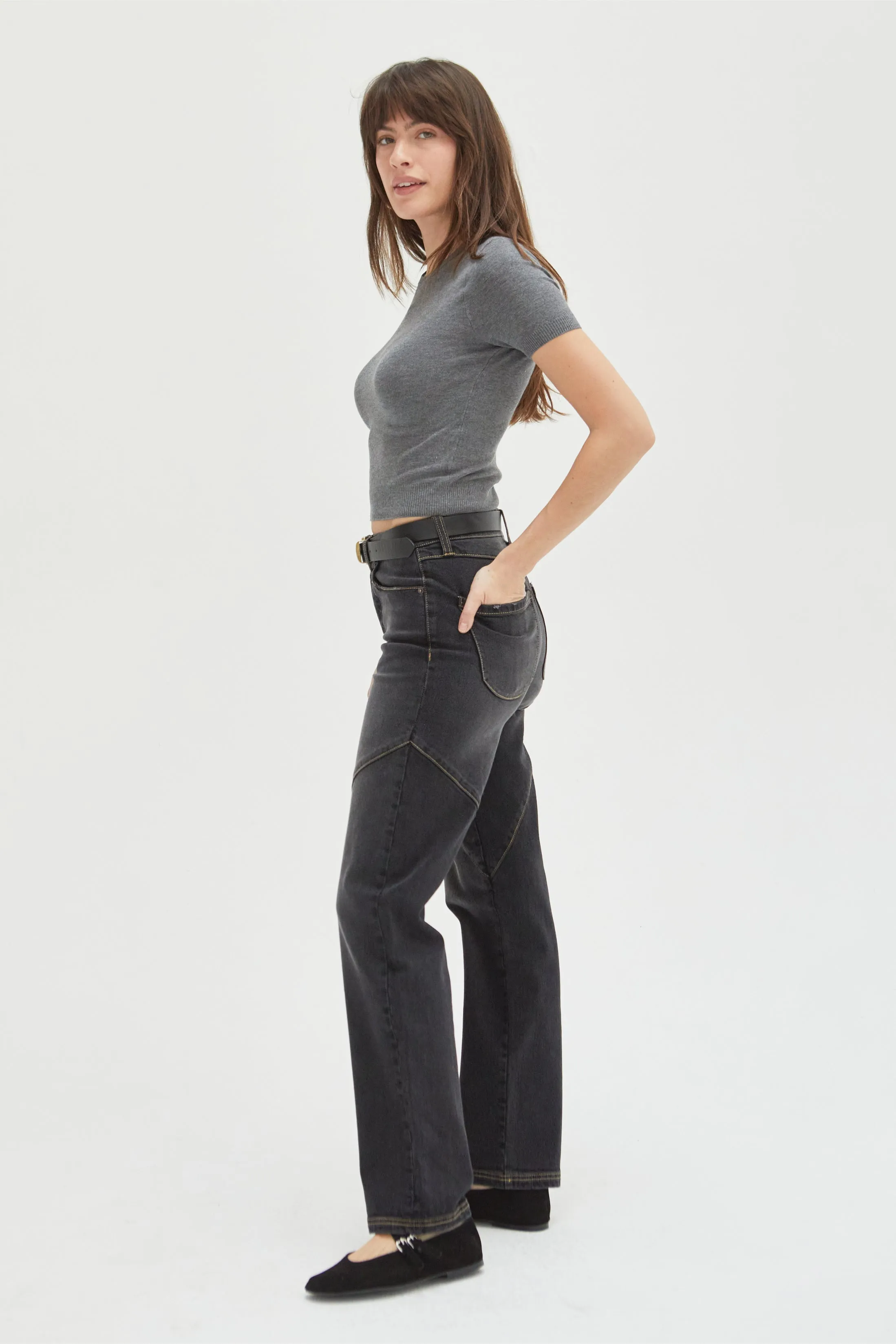 Mulberry High Rise Curved Seams Faded Black