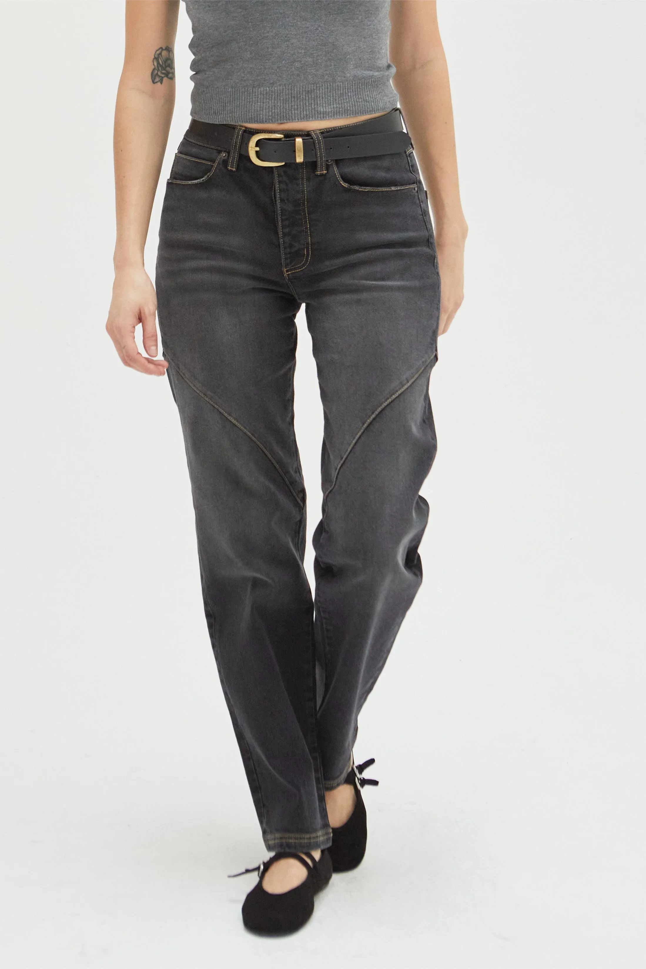 Mulberry High Rise Curved Seams Faded Black