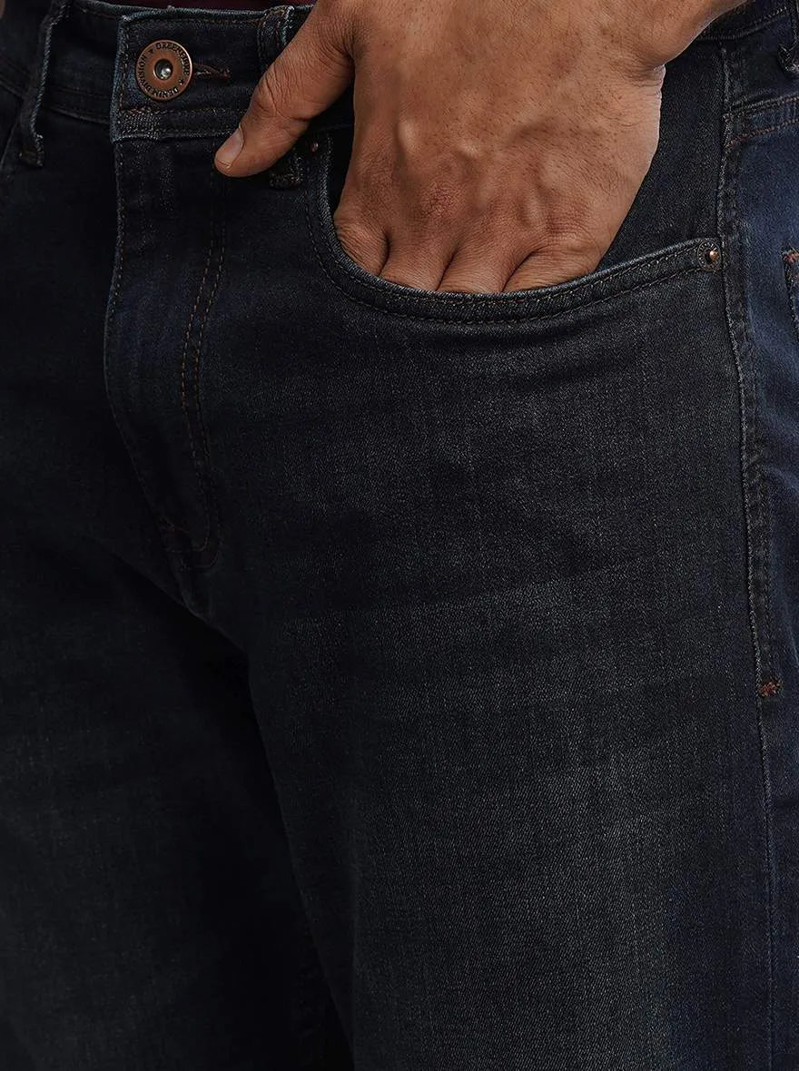 Navy Blue Washed Straight Fit Jeans | Greenfibre