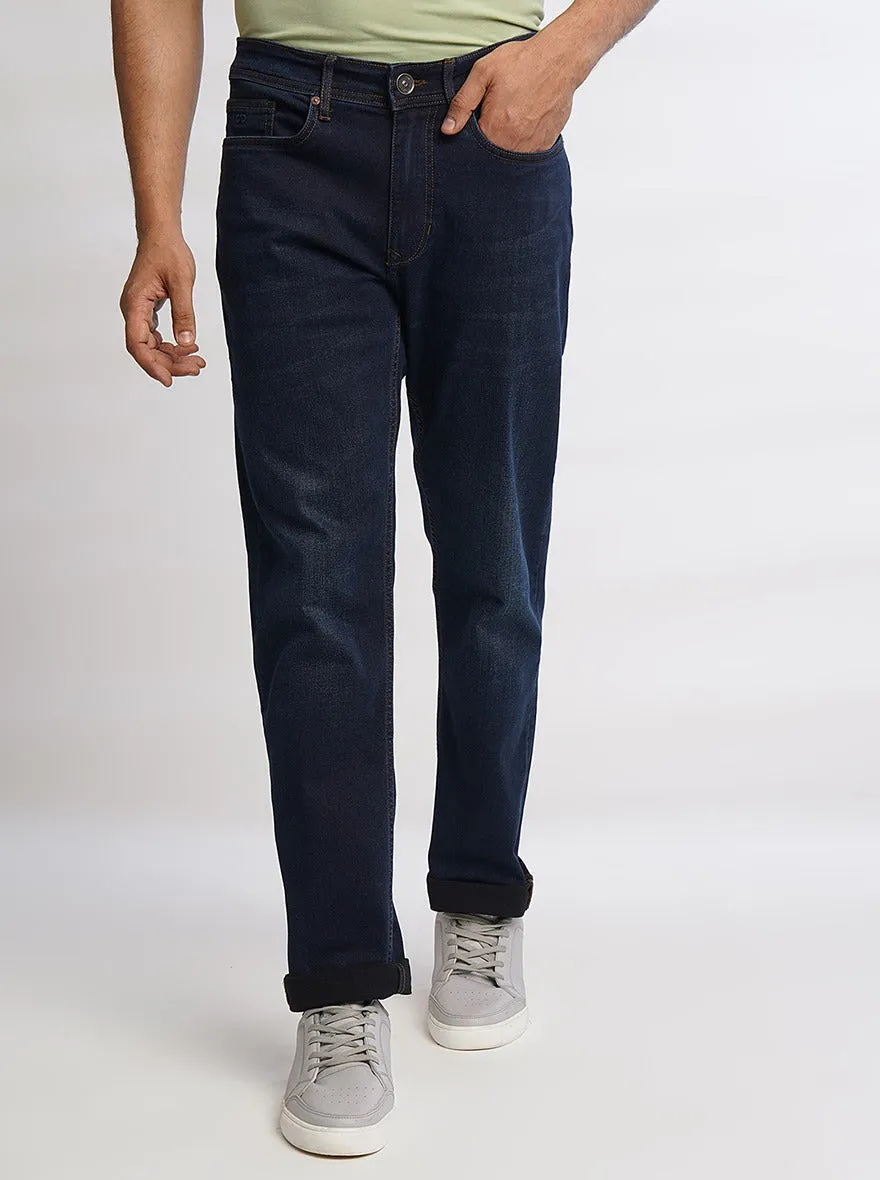 Navy Blue Washed Straight Fit Jeans | JadeBlue