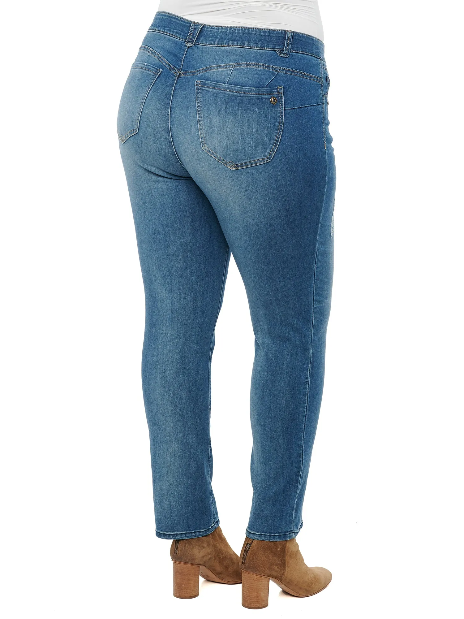 "Ab"solution® Blue Straight Leg with Destruction Plus Jeans