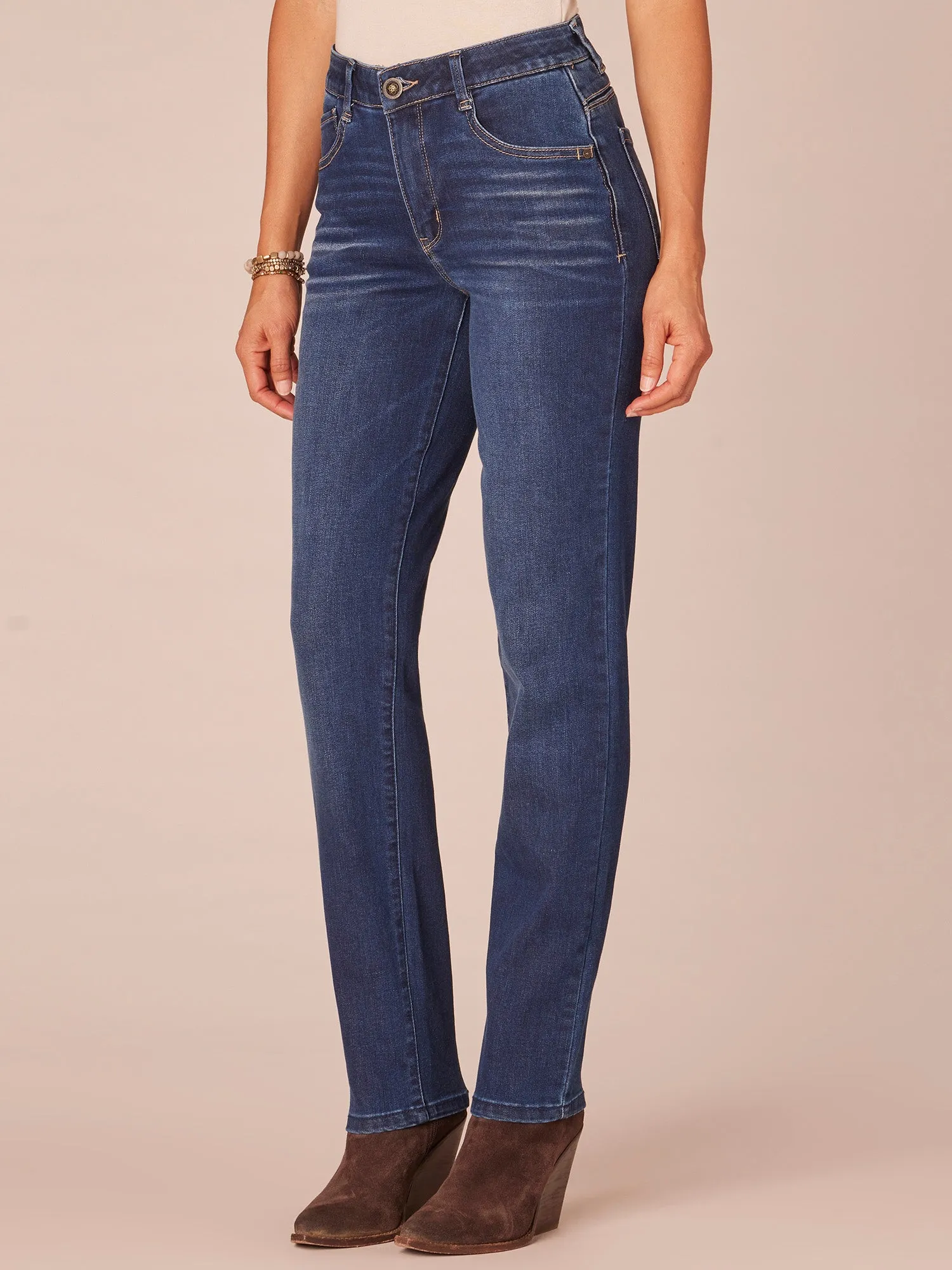"Ab"solution® High Rise Blue Denim Straight Leg Jeans