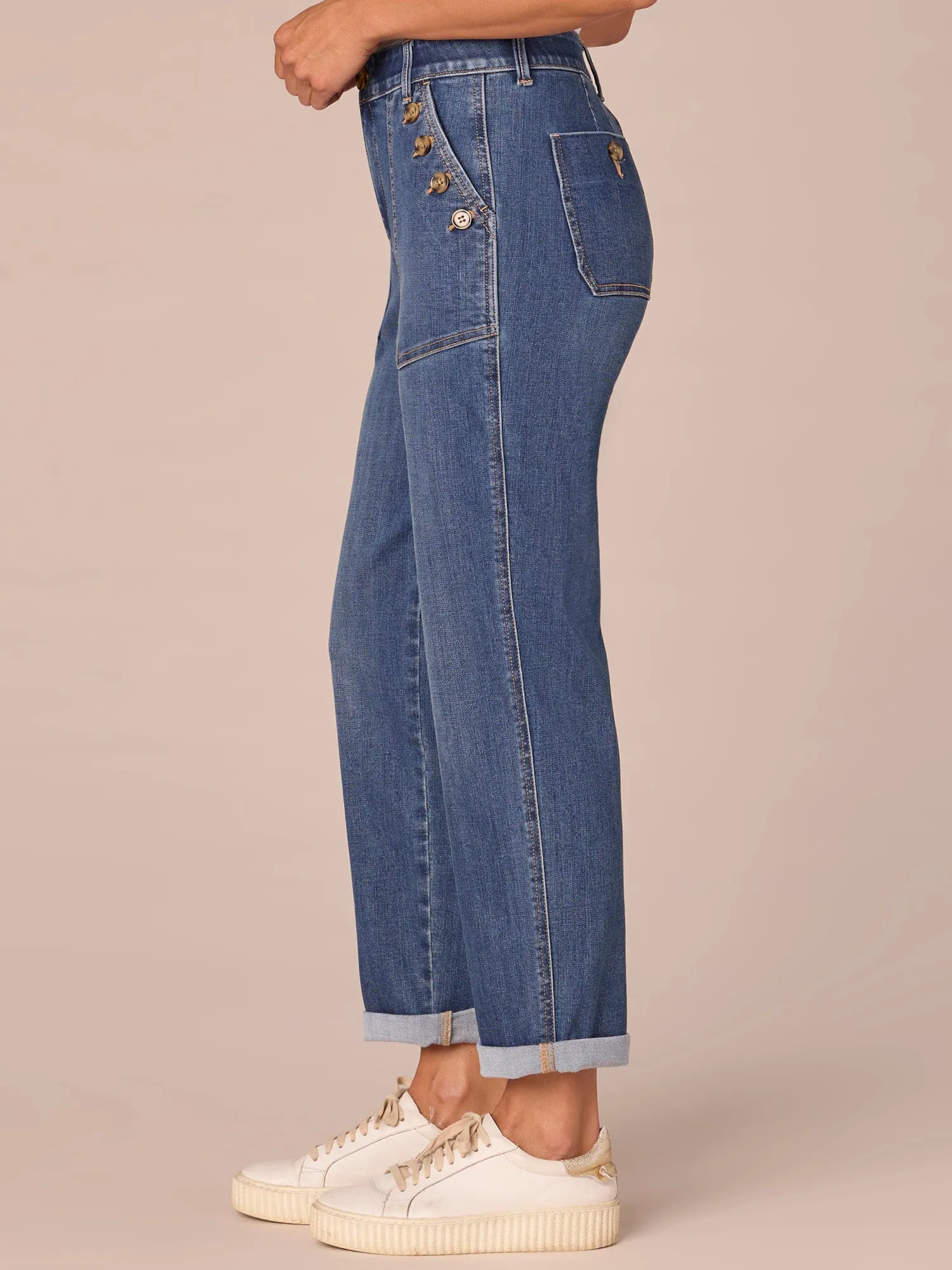 "Ab"solution High Rise Button Pocket Straight Leg Plus Size Jeans