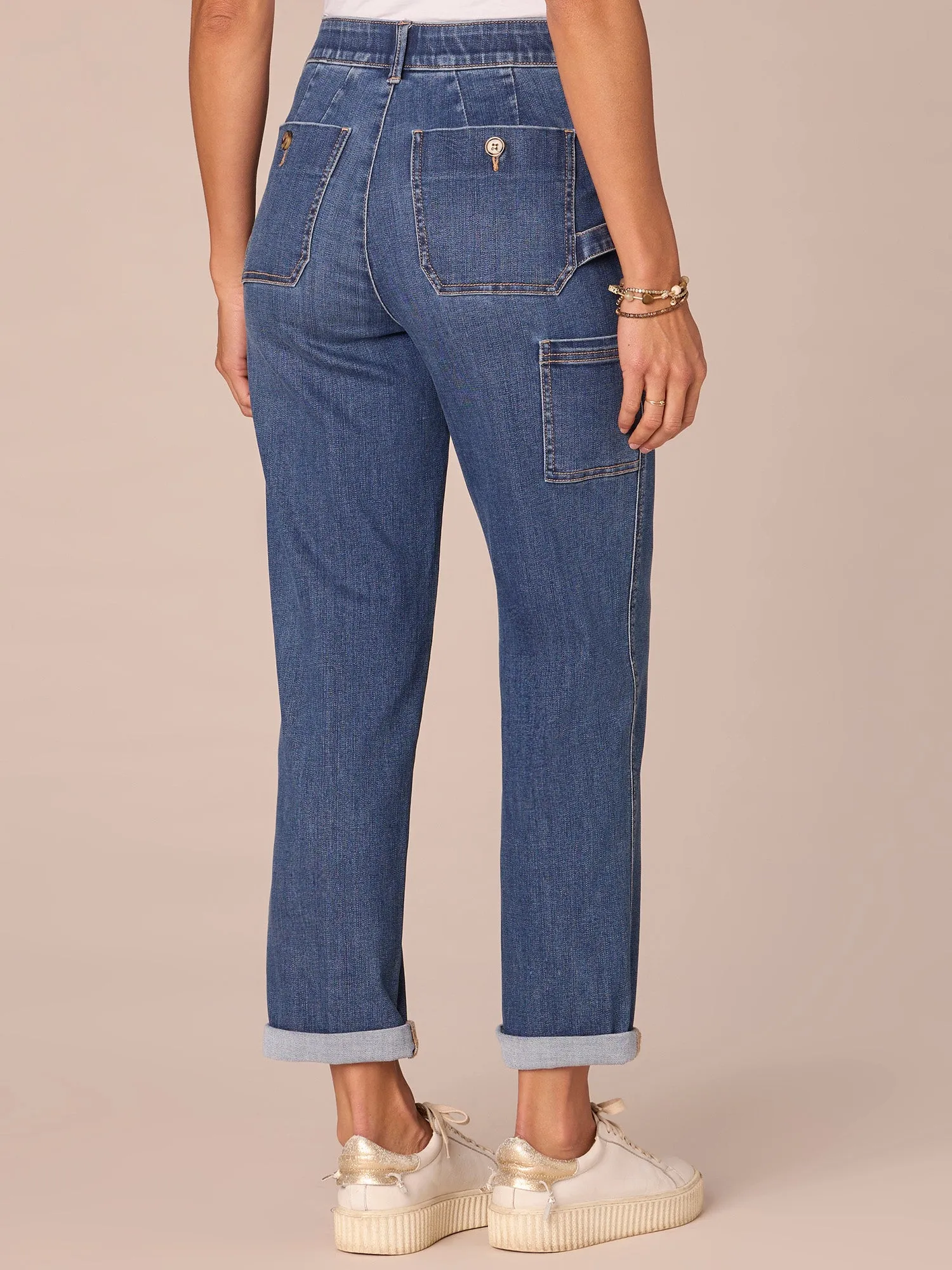 "Ab"solution High Rise Button Pocket Straight Leg Plus Size Jeans