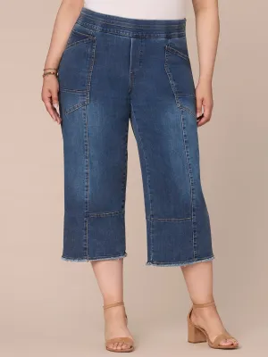 "Ab"solution High Rise Crop Fray Hem Glider Wide Leg Plus Size Jeans