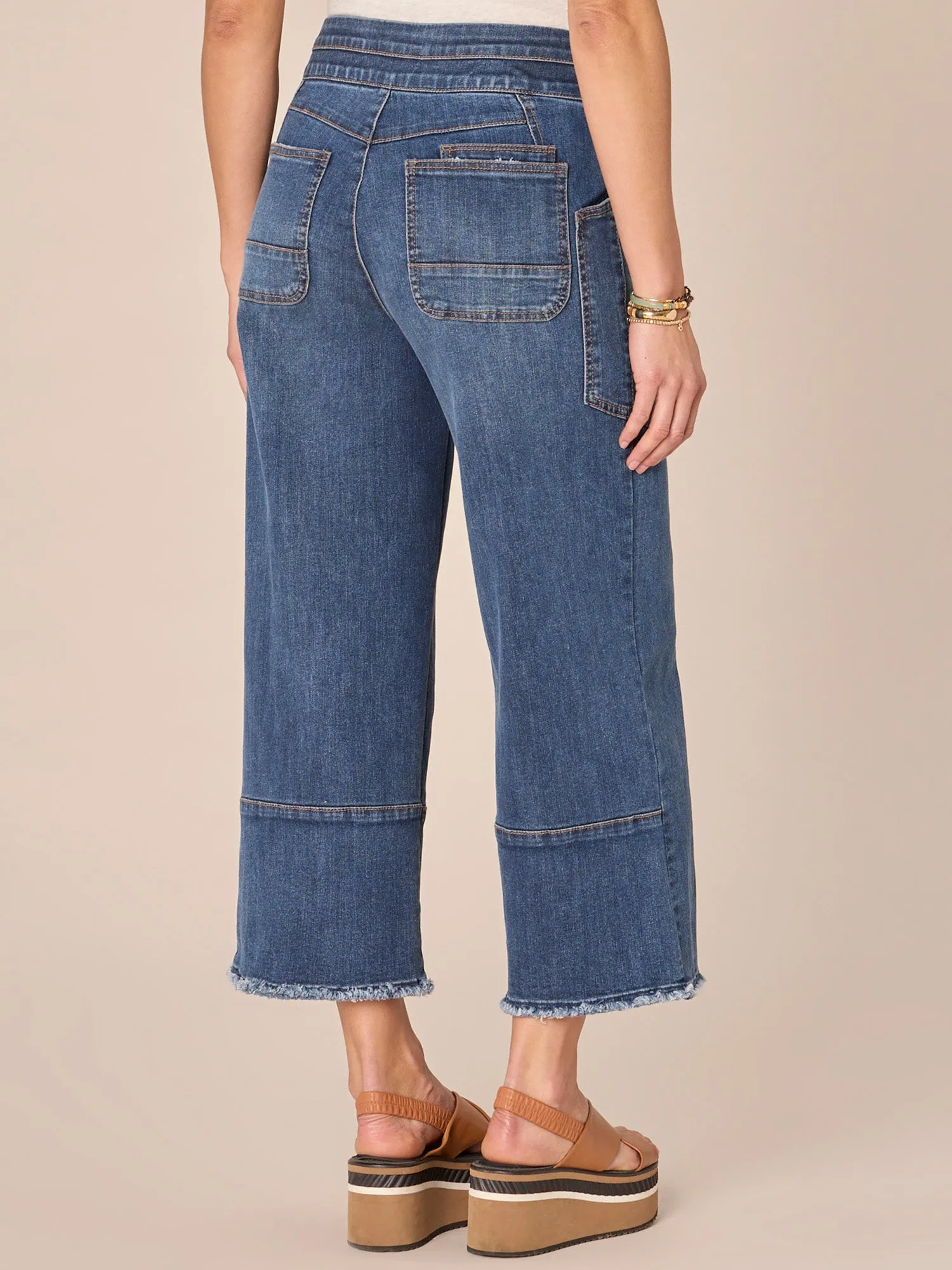 "Ab"solution High Rise Cropped Glider Fray Hem Wide Leg Jean