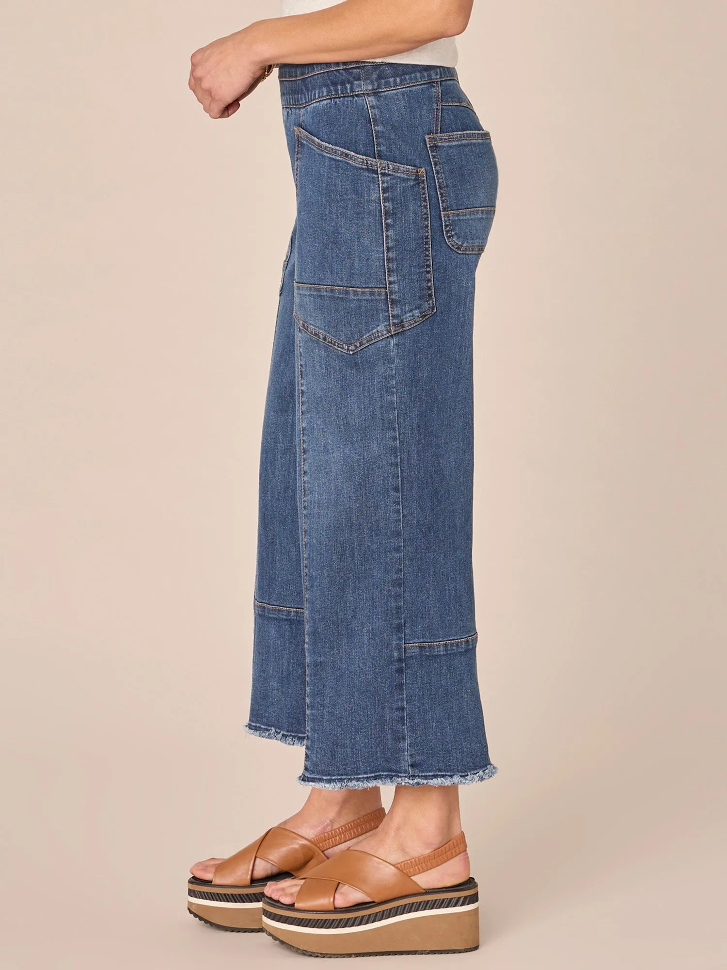 "Ab"solution High Rise Cropped Glider Fray Hem Wide Leg Jean