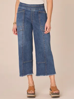 "Ab"solution High Rise Cropped Glider Fray Hem Wide Leg Jean