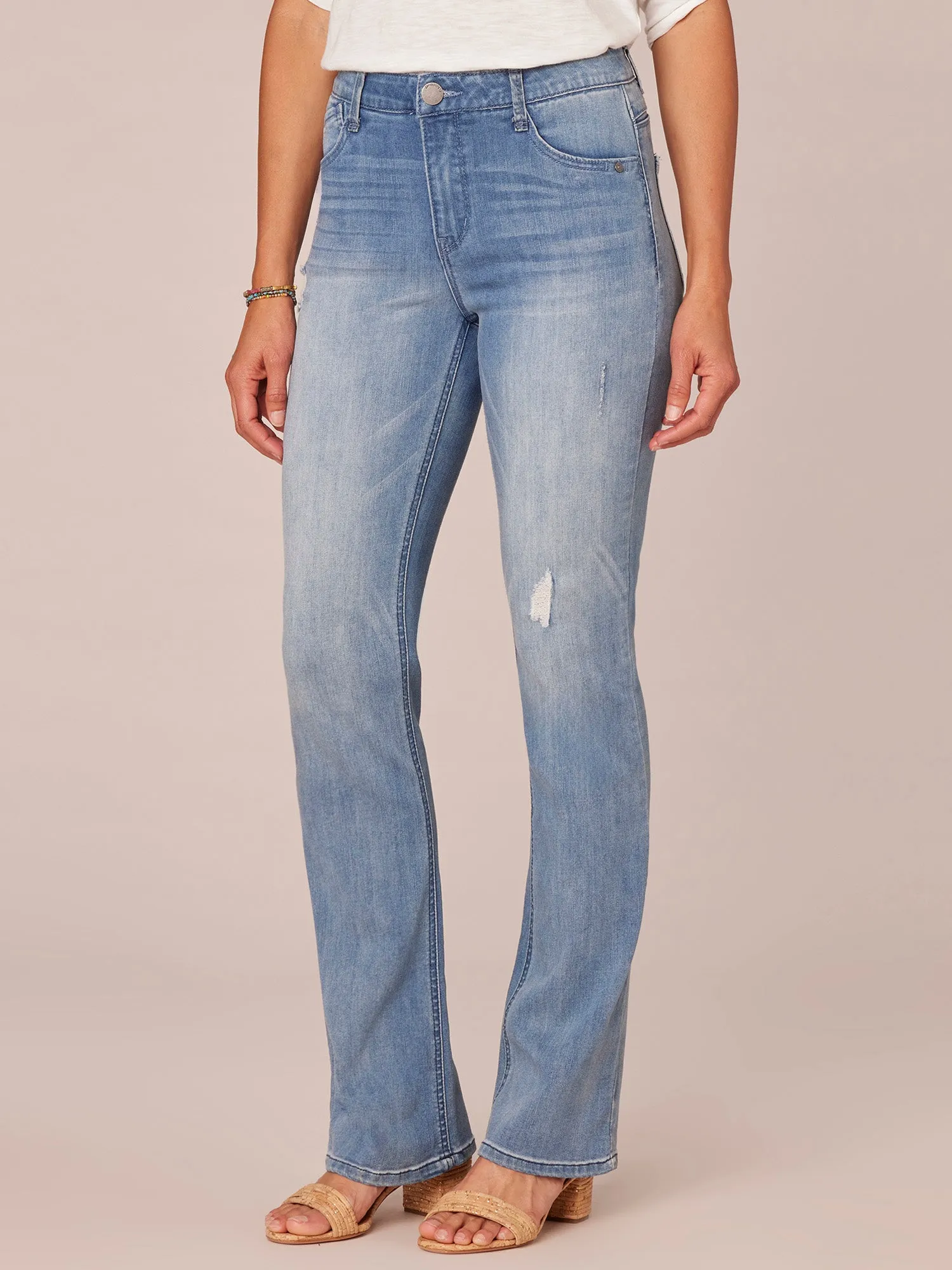 "Ab"solution® High Rise Distressed Petite Itty Bitty Bootcut