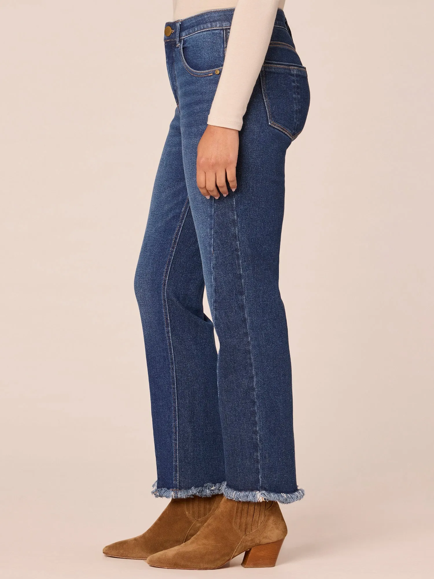 "Ab"solution High Rise Spliced Ankle Length Straight Leg Jeans