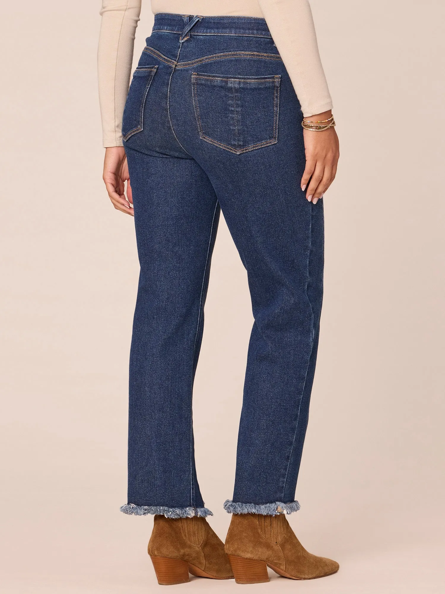 "Ab"solution High Rise Spliced Ankle Length Straight Leg Jeans