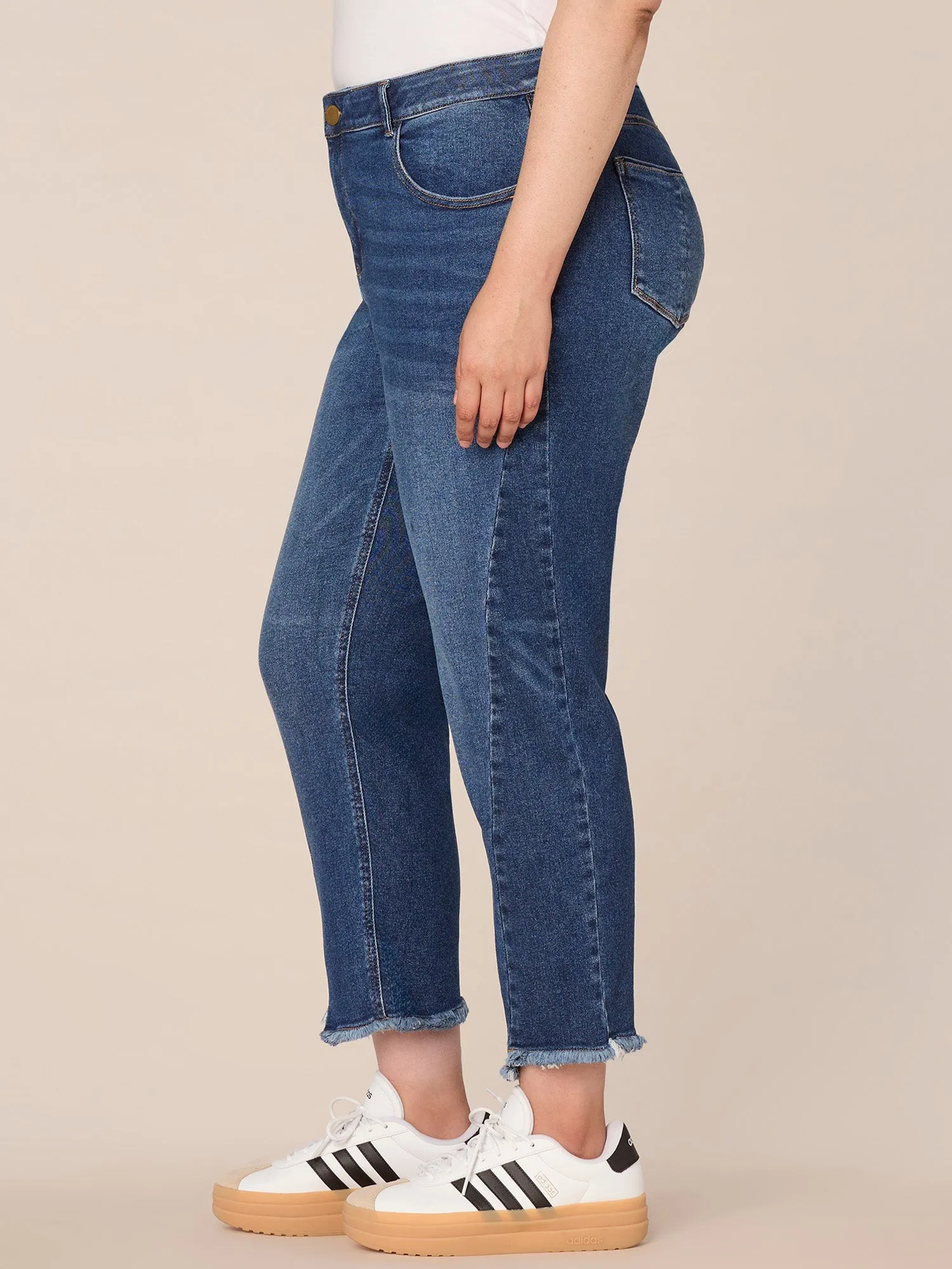 "Ab"solution High Rise Spliced Ankle Straight Leg Plus Size Jeans