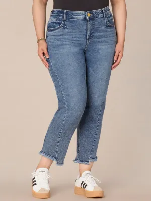 "Ab"solution High Rise Straight Leg Plus Size Jeans with Splicing