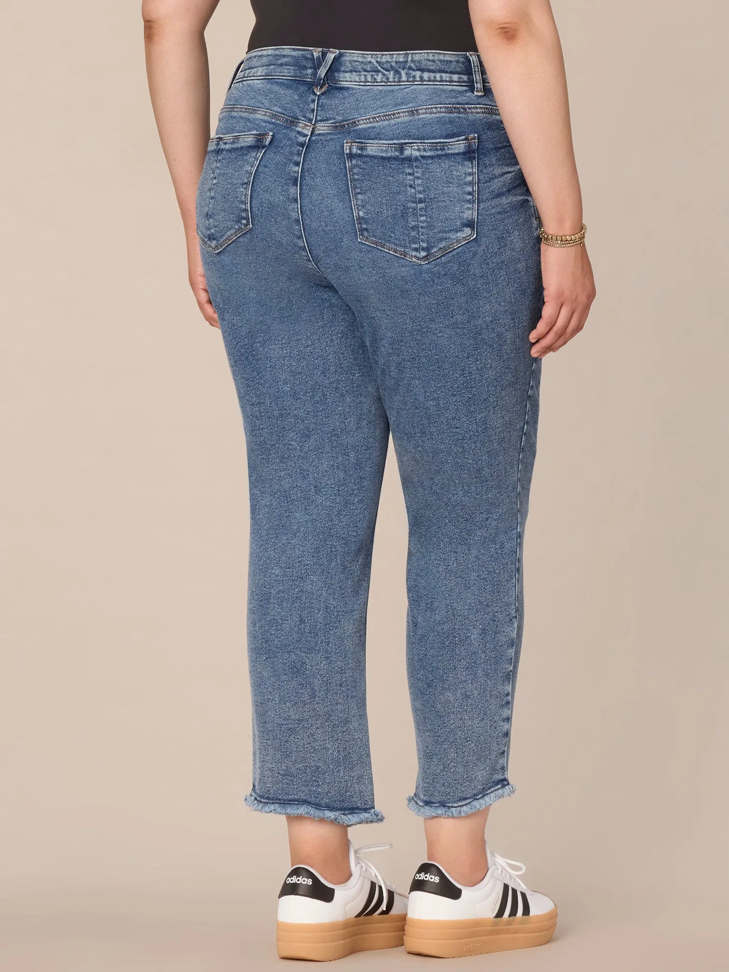 "Ab"solution High Rise Straight Leg Plus Size Jeans with Splicing