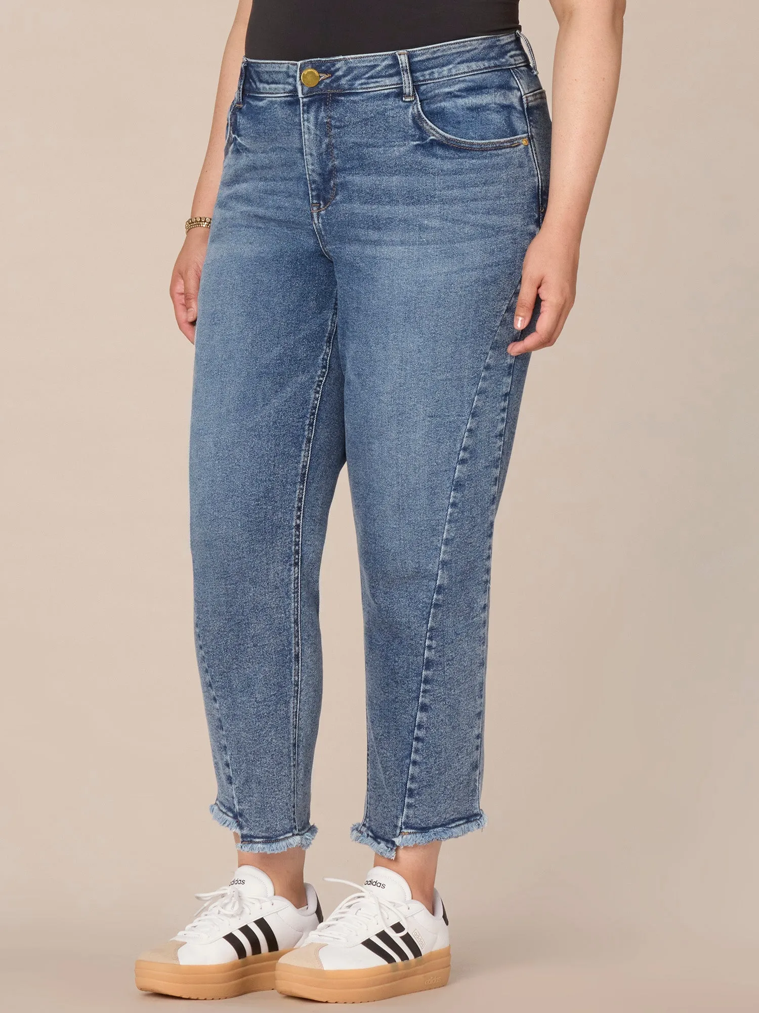 "Ab"solution High Rise Straight Leg Plus Size Jeans with Splicing
