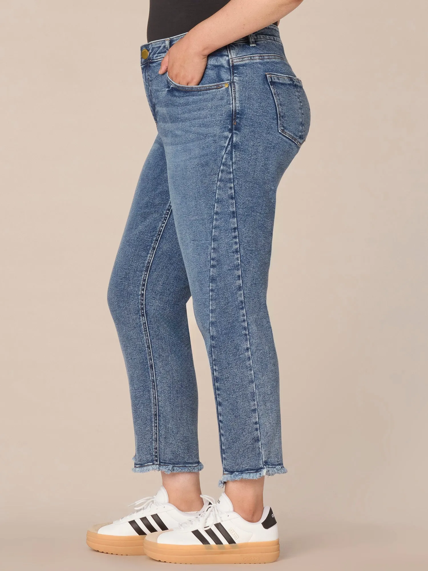 "Ab"solution High Rise Straight Leg Plus Size Jeans with Splicing