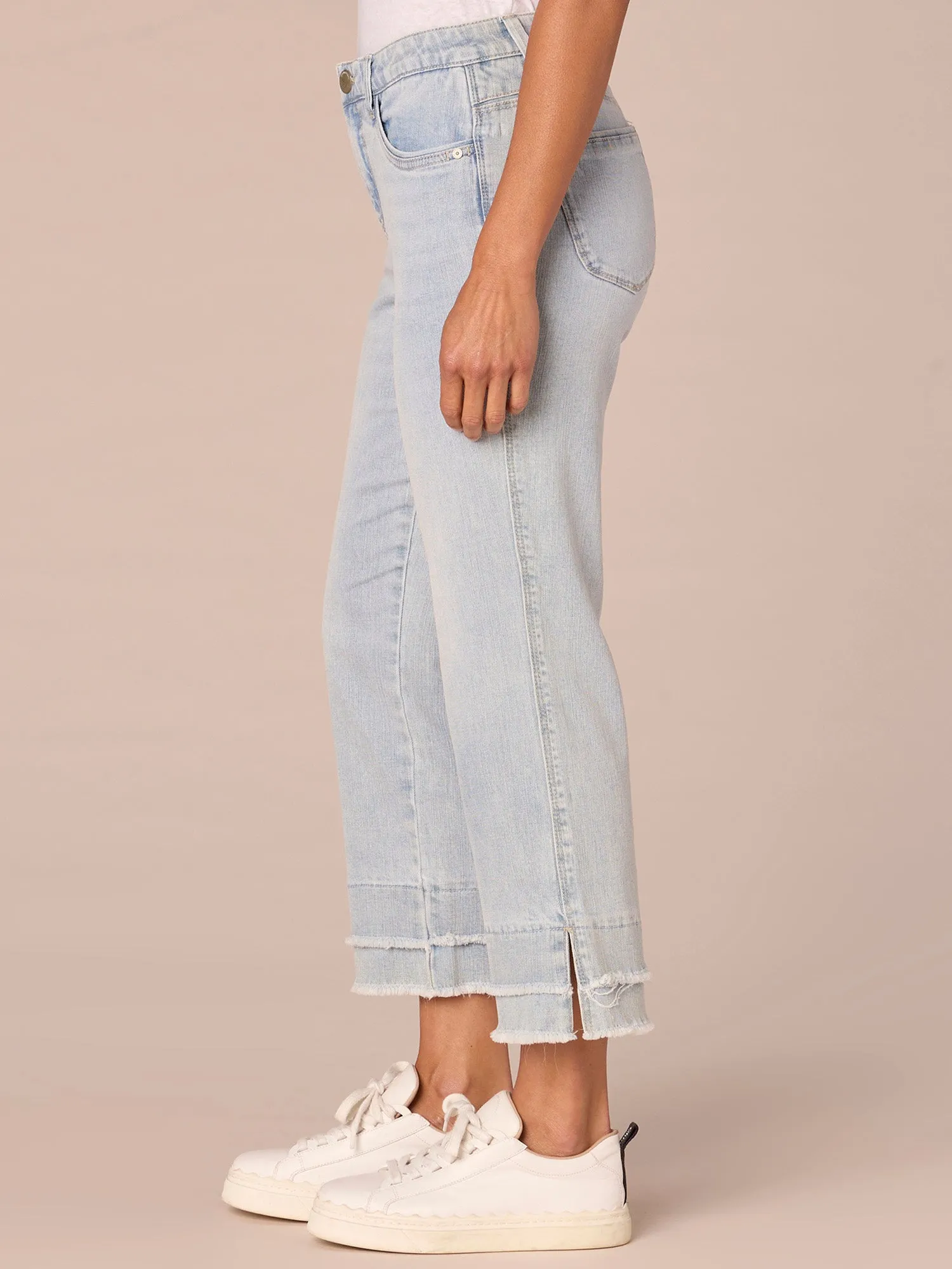 "Ab"solution Mid-Rise Double Layer Fray Hem Flare Jeans