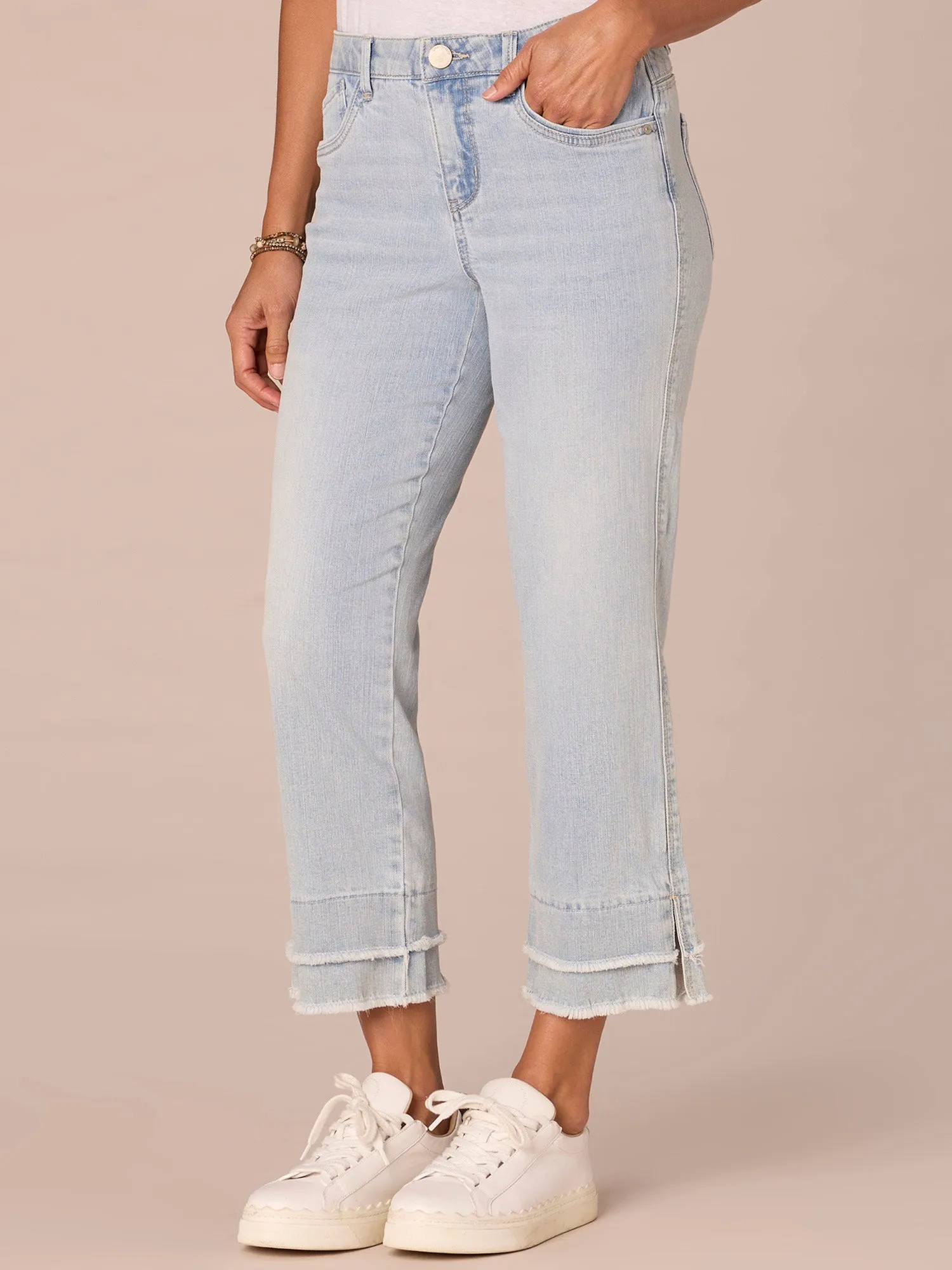 "Ab"solution Mid-Rise Double Layer Fray Hem Flare Jeans