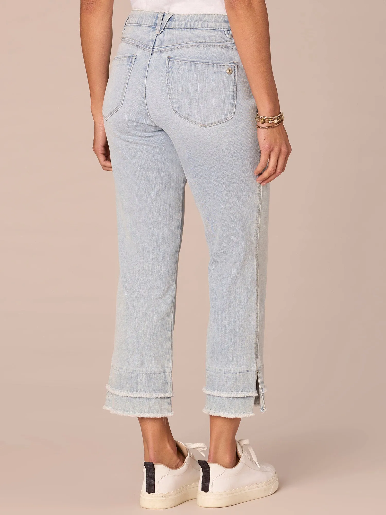 "Ab"solution Mid-Rise Double Layer Fray Hem Flare Jeans