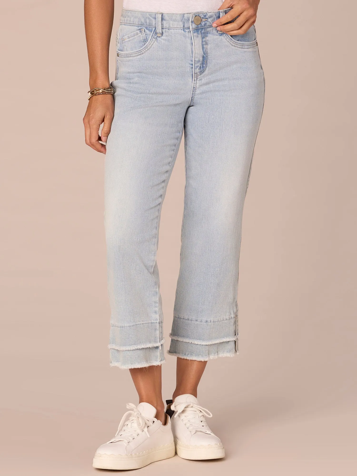 "Ab"solution Mid-Rise Double Layer Fray Hem Flare Jeans