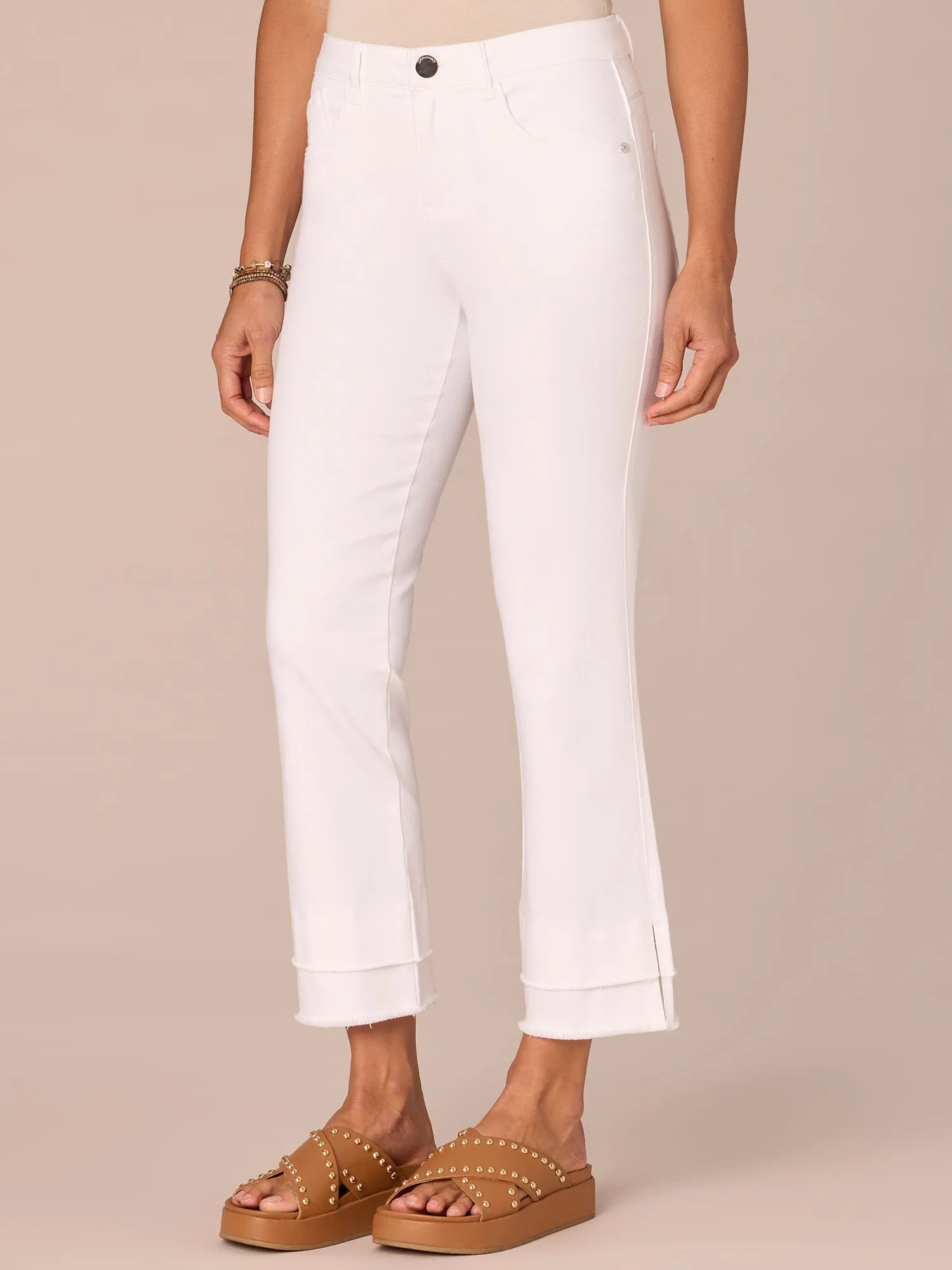 "Ab"solution Mid-Rise Flare Petite Jeans with Double Layer Fray Hem