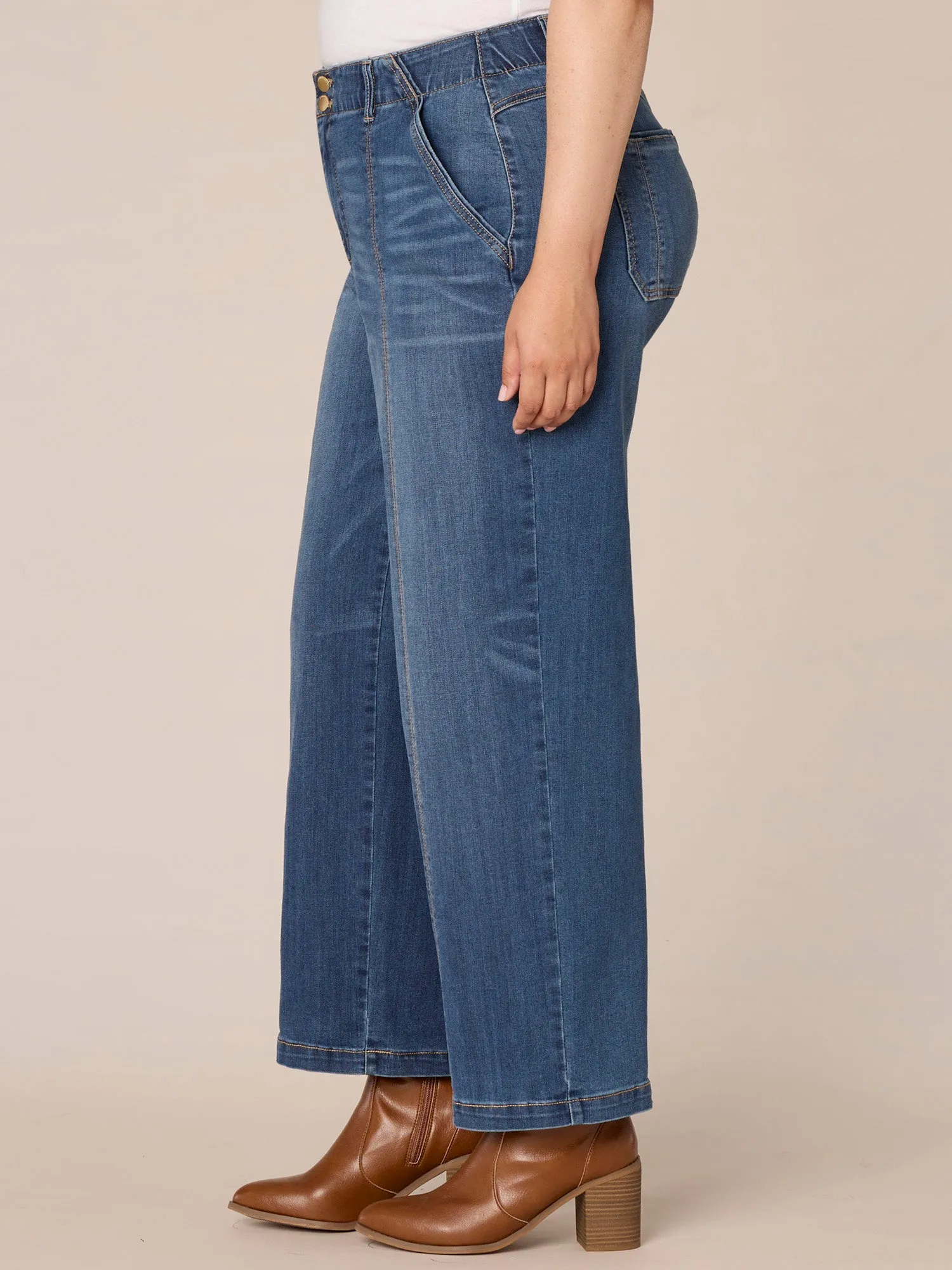"Ab"solution Skyrise Plus Size Wide Leg Jeans with Trouser Pockets