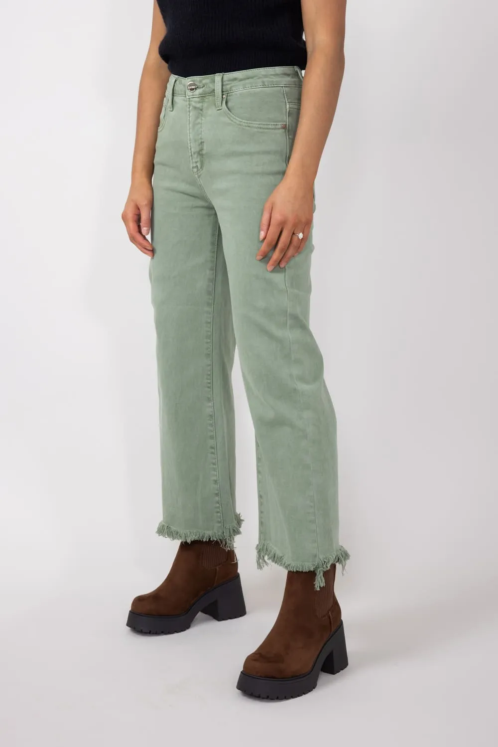 Risen High-Rise Cropped Wide Leg Jeans for Women in Olive | RDP5506-OLIVE
