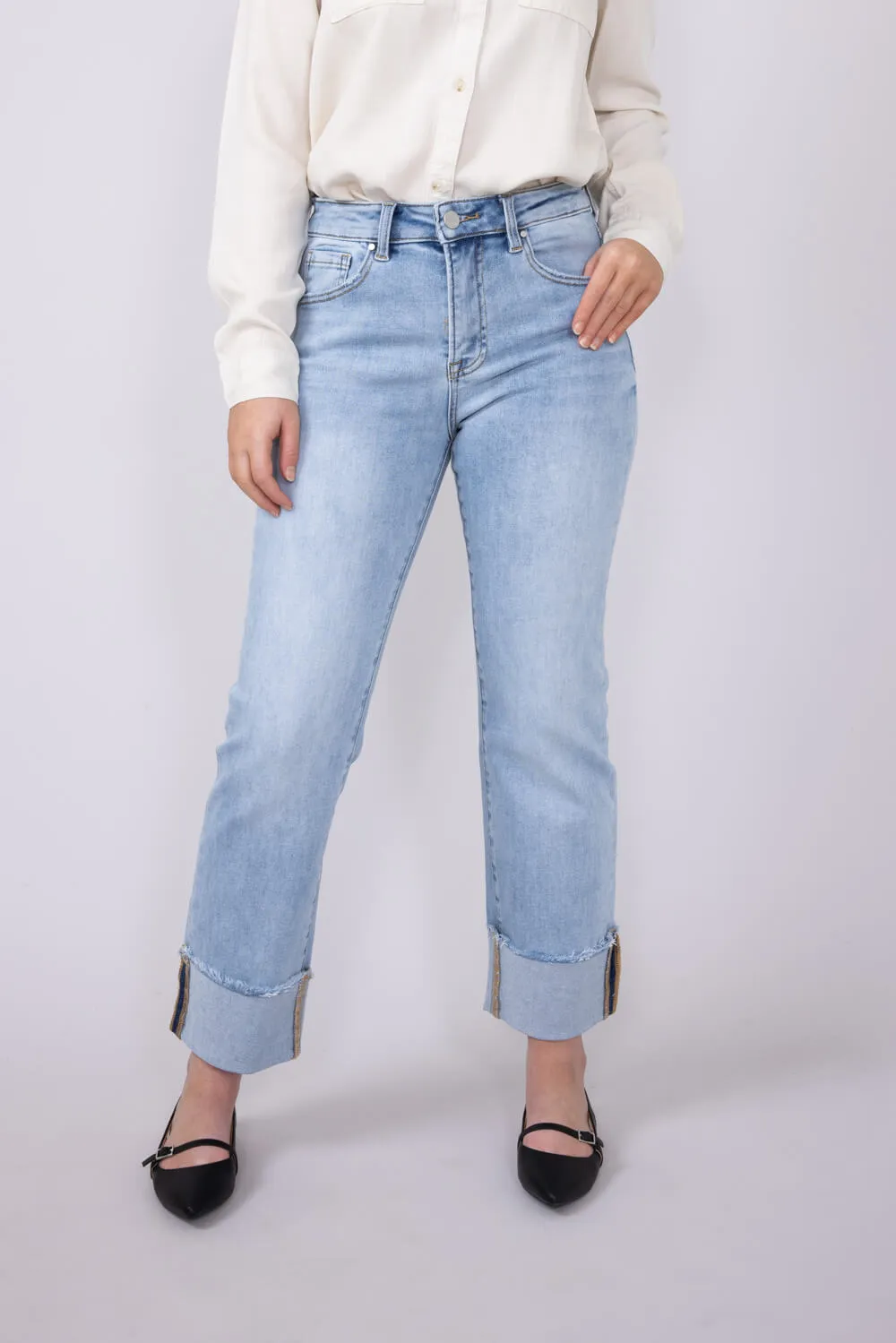 Risen High Rise Cuffed Straight Relaxed Jeans for Women | RDP5379CH-LT