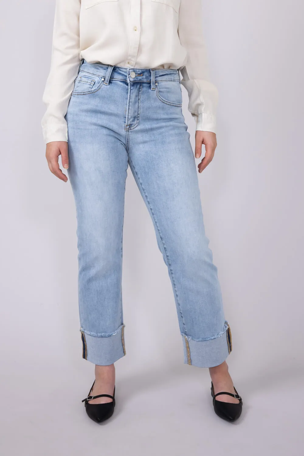 Risen High Rise Cuffed Straight Relaxed Jeans for Women | RDP5379CH-LT