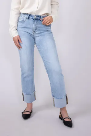 Risen High Rise Cuffed Straight Relaxed Jeans for Women | RDP5379CH-LT
