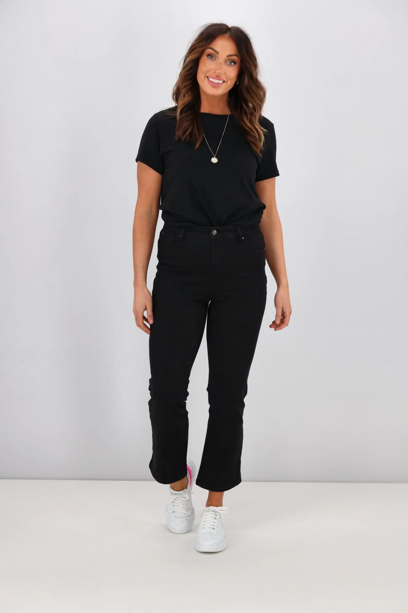 Shine On Label Sculpt Cropped Bootleg Jeans Black