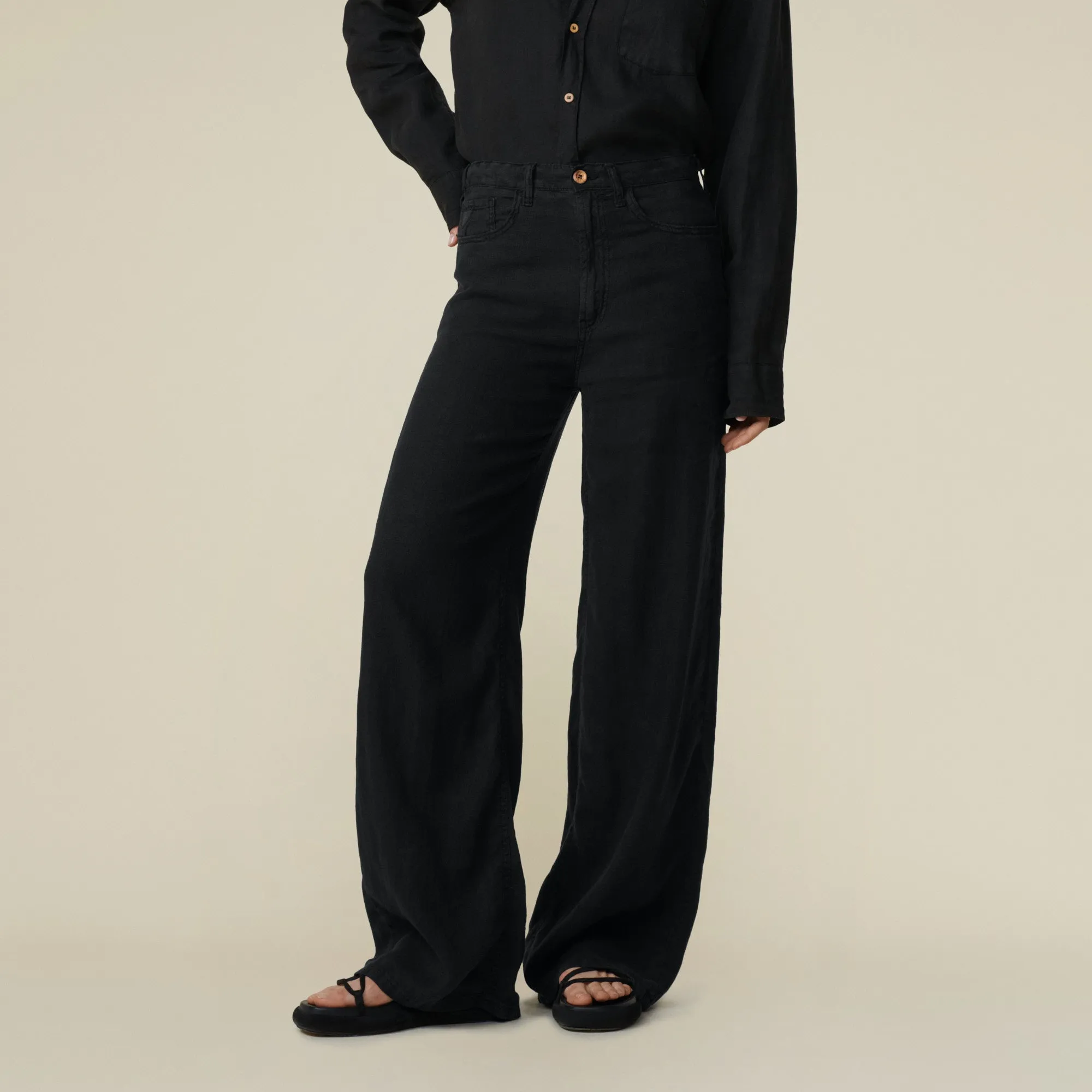 Skater Loose-Z Black Linen - Low Rise Wide Fit