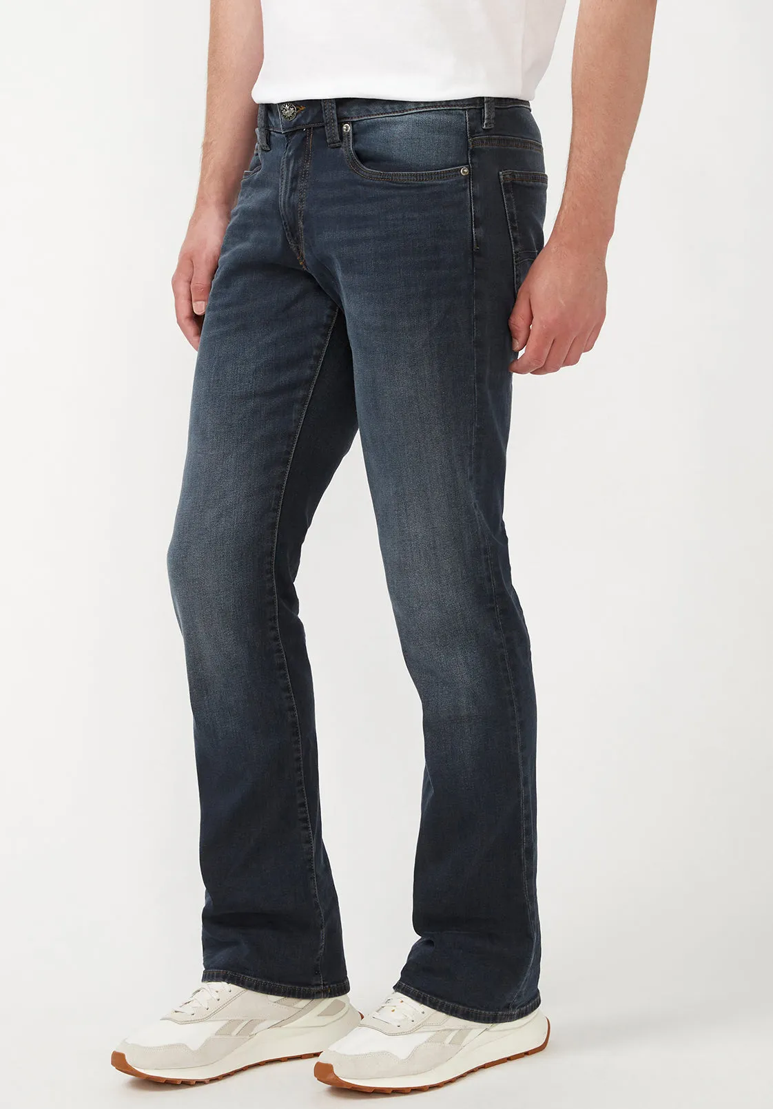 Slim Boot King Men's Jeans in Crinkled and Sanded Dark Blue - BM22720 