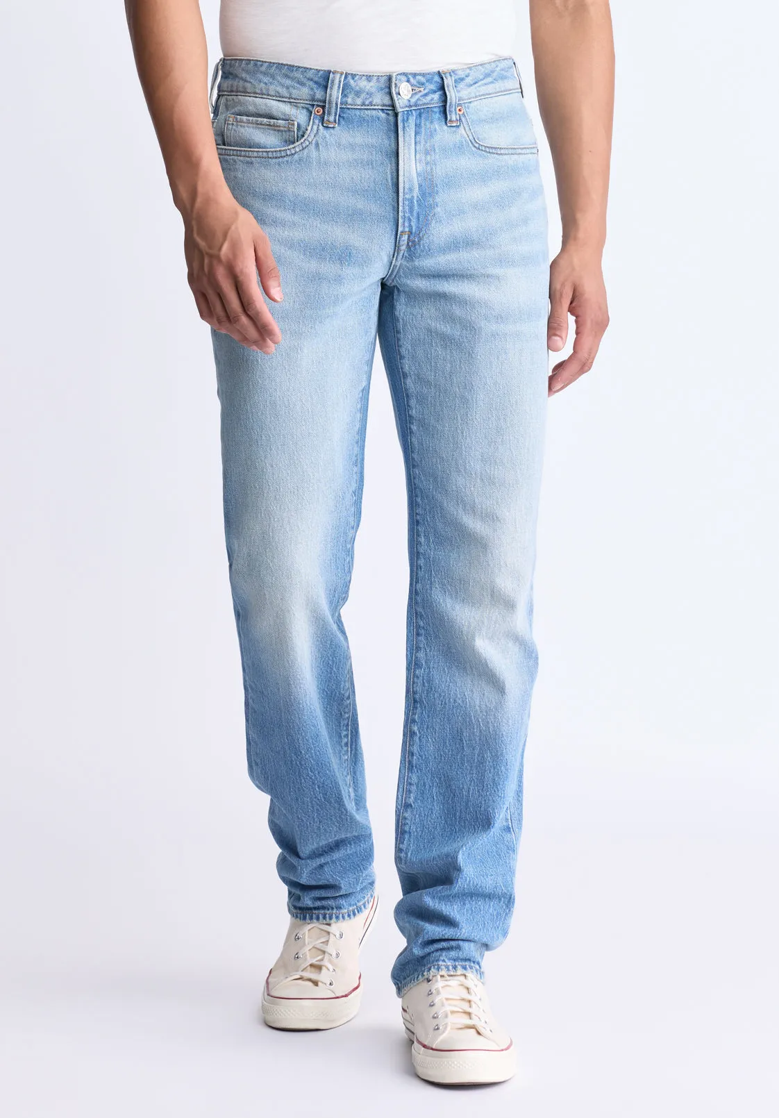 Straight Six Men's Crinkled and Sanded Jeans, Light Blue - BM26000