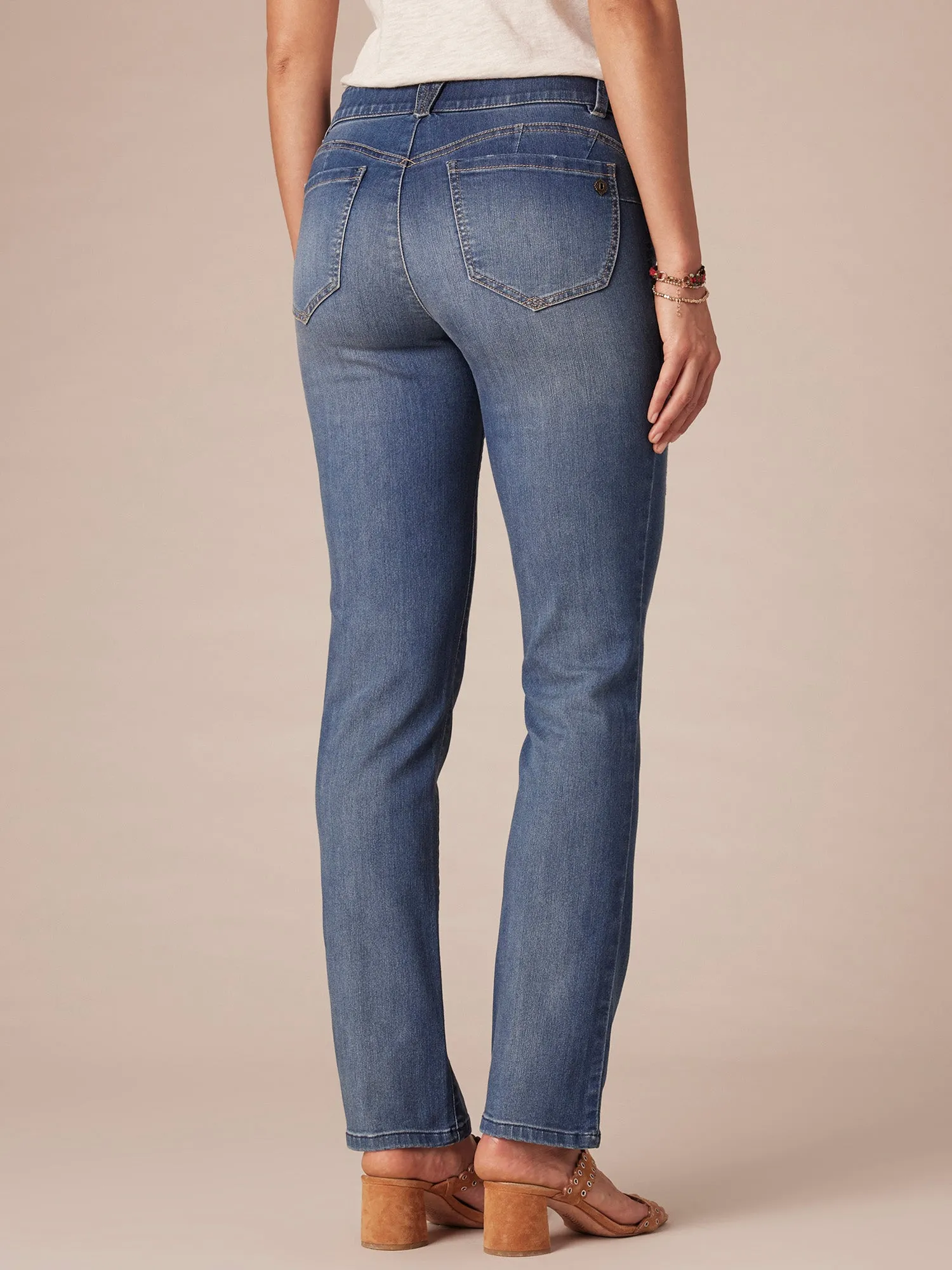 Stretch Blue Denim "Ab"solution® Straight Leg Jean