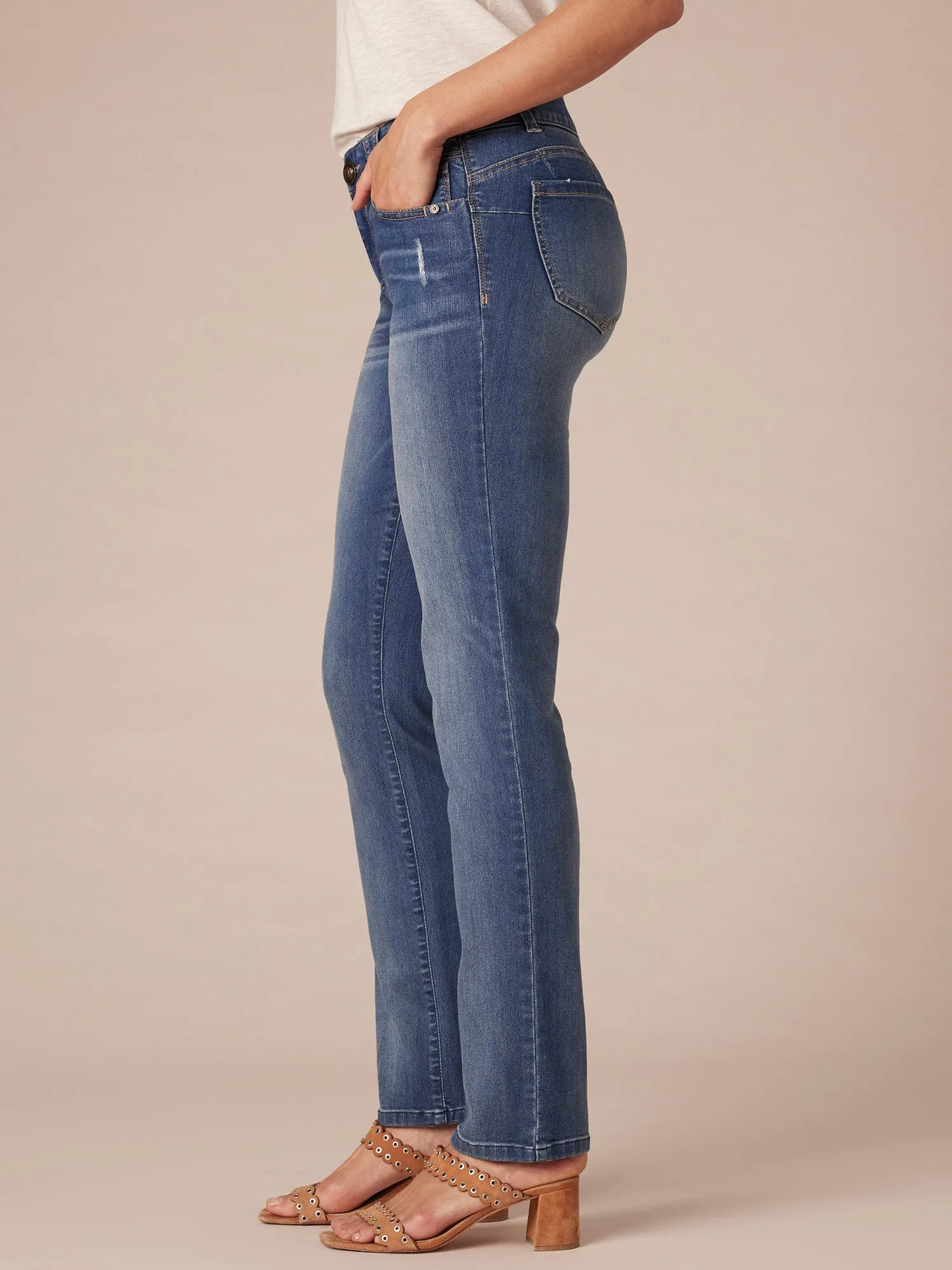 Stretch Blue Denim "Ab"solution® Straight Leg Jean