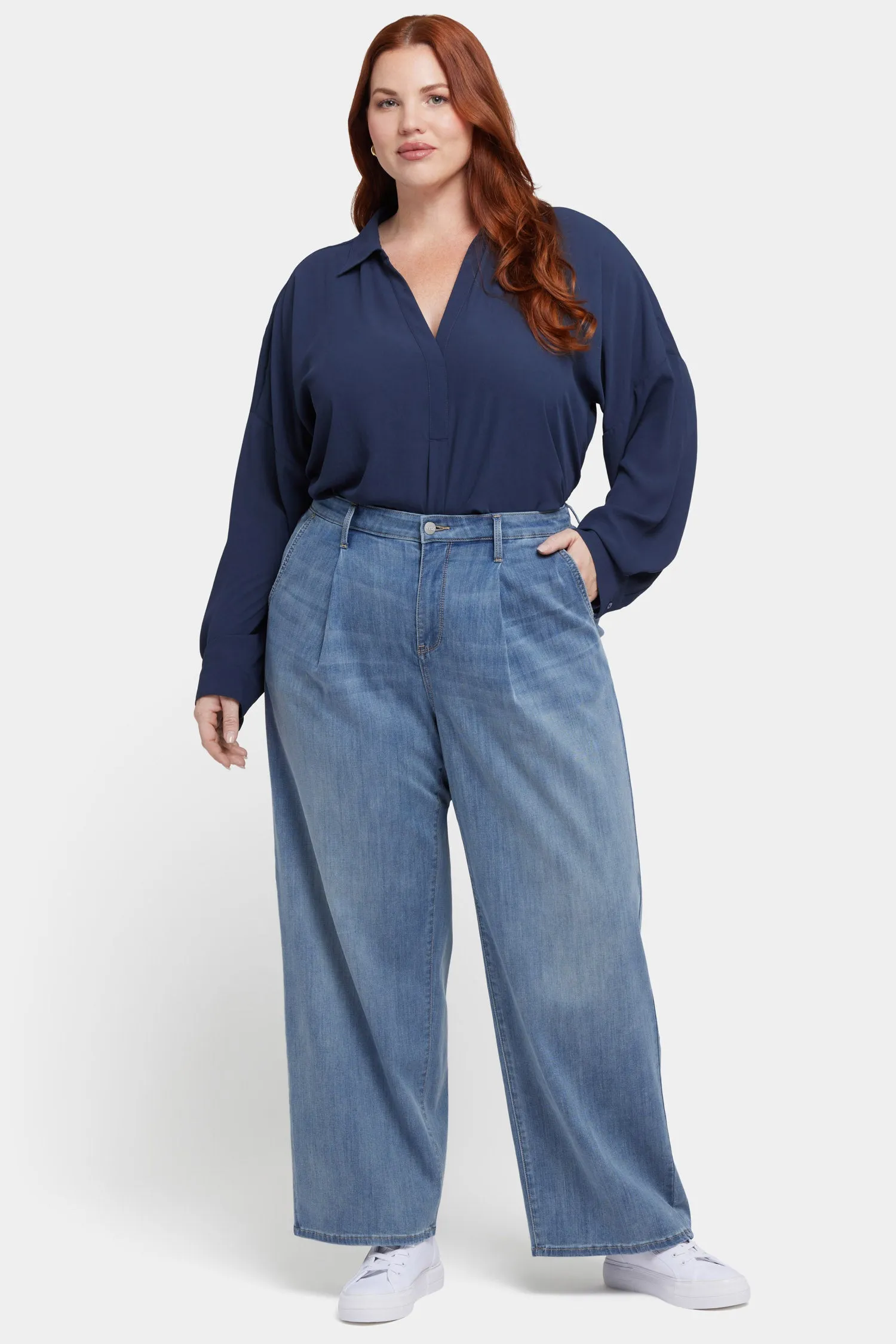 Teresa Wide Leg Ankle Jeans In Plus Size - Indigo Stream
