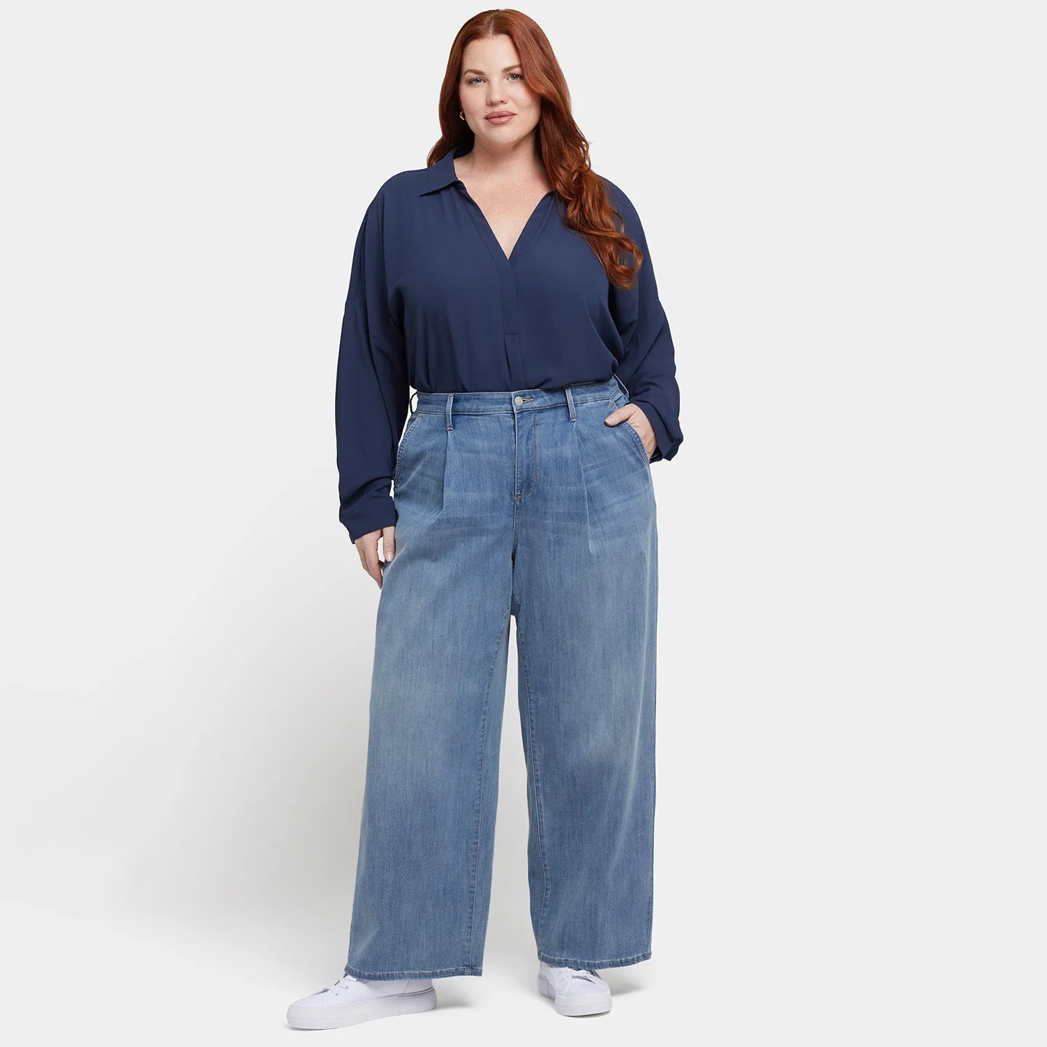 Teresa Wide Leg Ankle Jeans In Plus Size - Indigo Stream