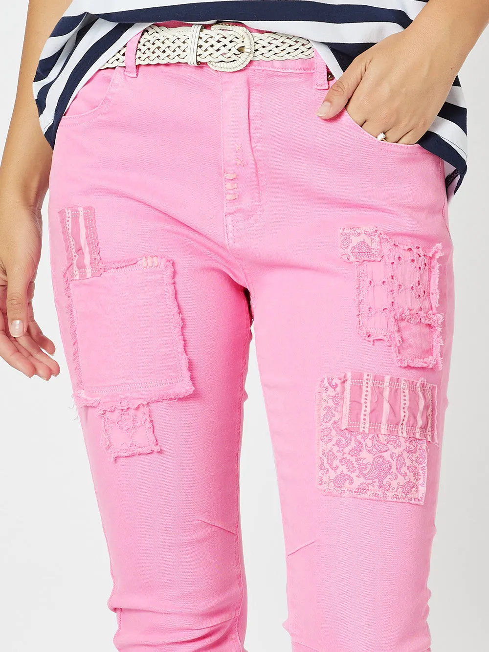 Threadz Taylor Patch Jeans Flamingo