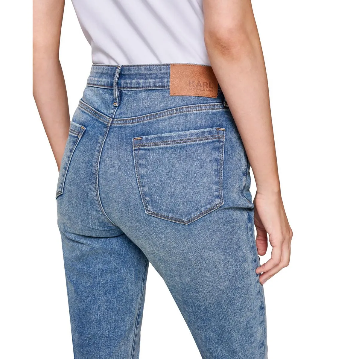 Womens Embellished Denim Straight Leg Jeans