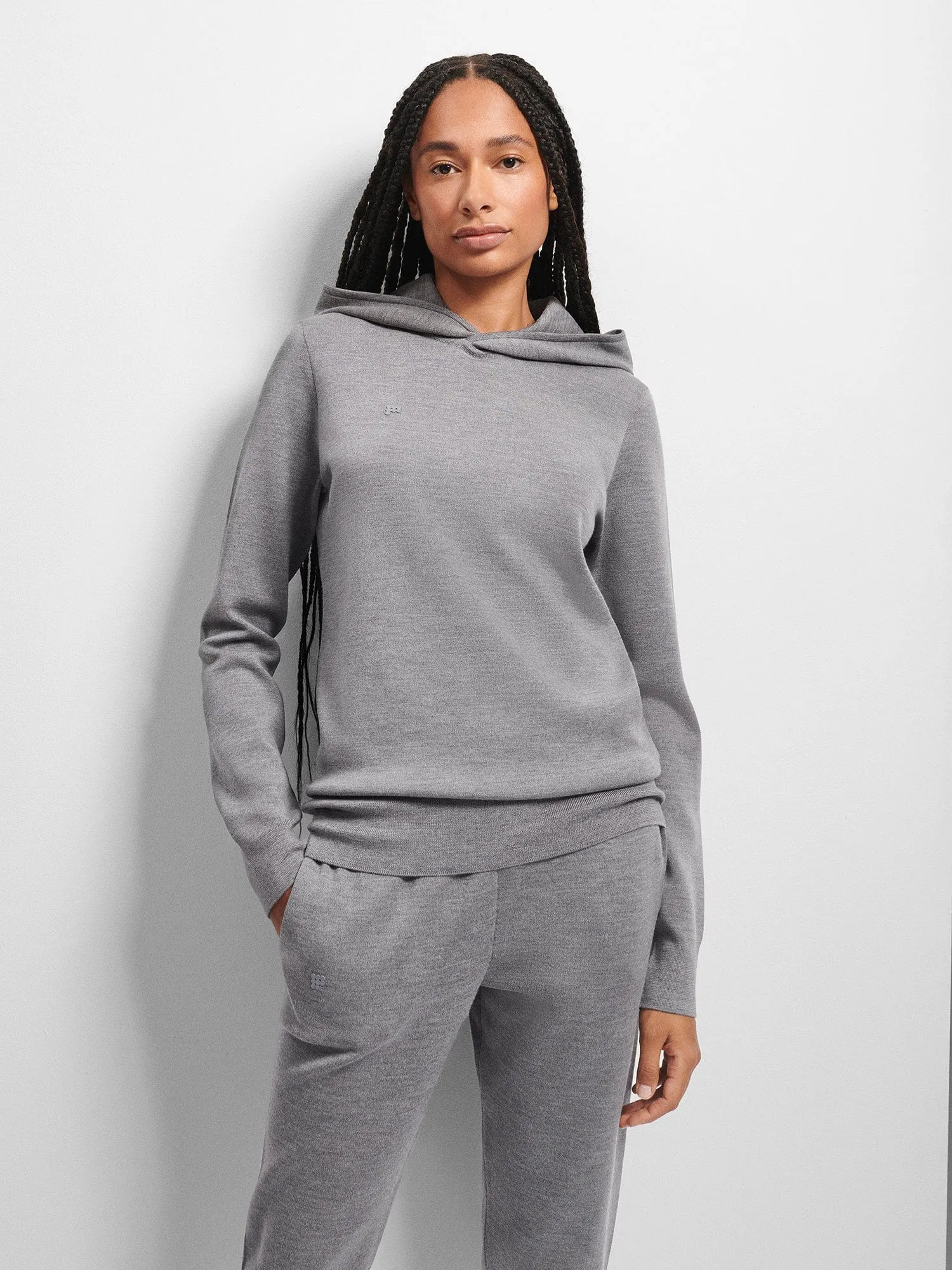 Womens Regenerative Merino Wool Hoodie—grey marl