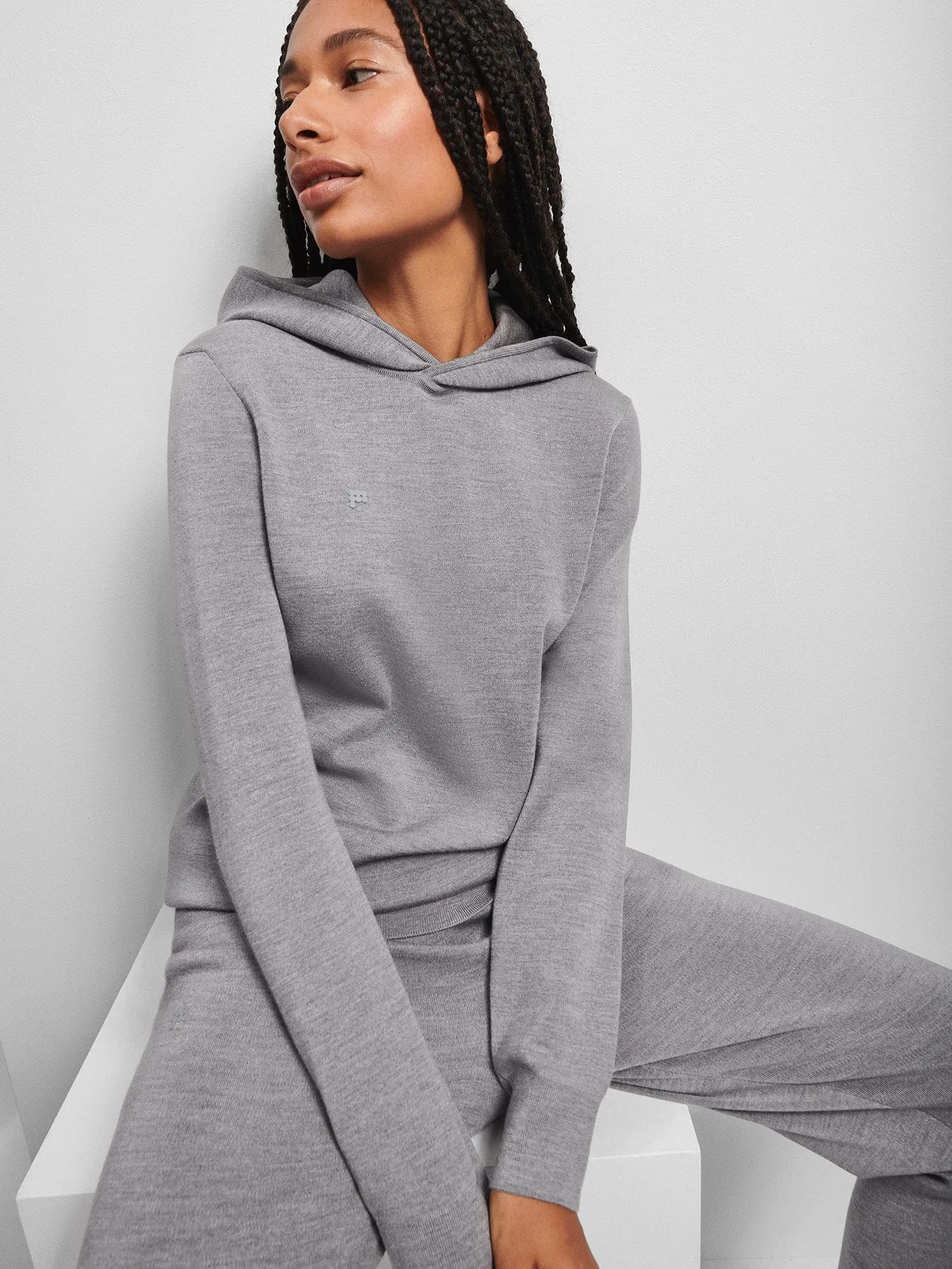 Womens Regenerative Merino Wool Hoodie—grey marl