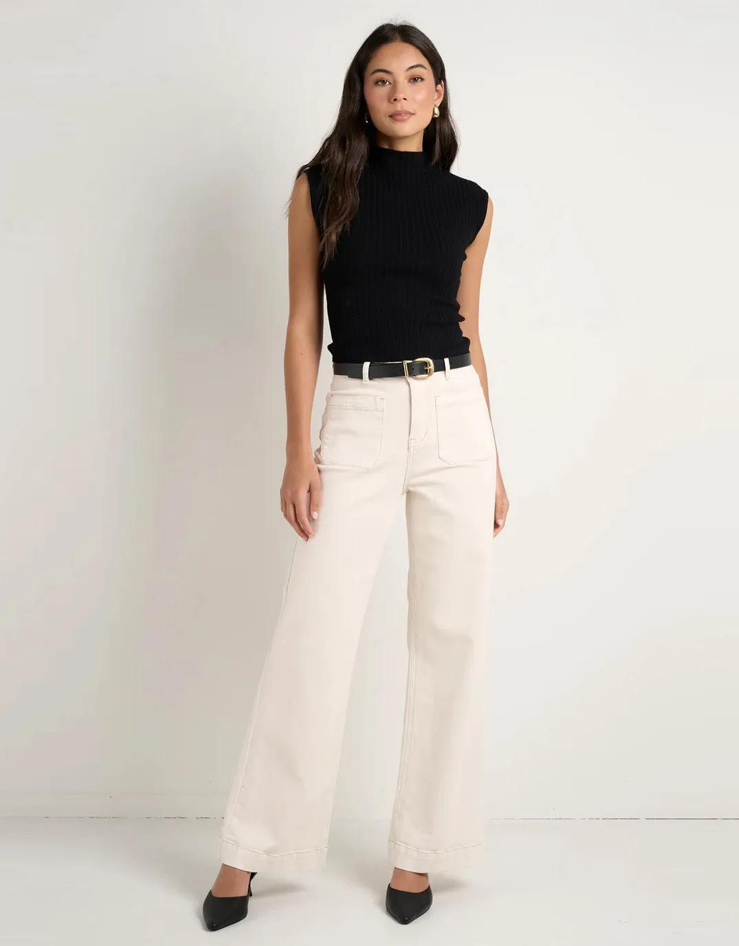Zoey High Rise Stretch Denim Jean - Ecru